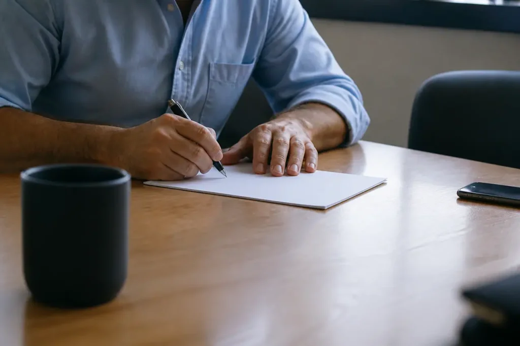 Contrat papier signe sur un bureau avec stylo
