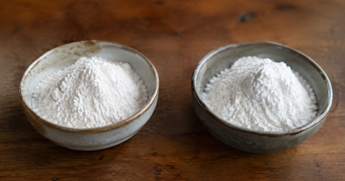 Deux petits bols remplis de poudre blanche