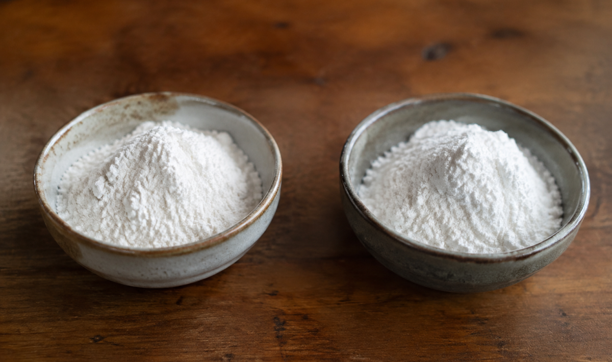 Deux petits bols remplis de poudre blanche