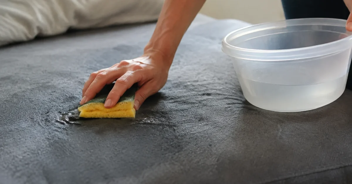 Mains frottant un couchage avec une eponge humide