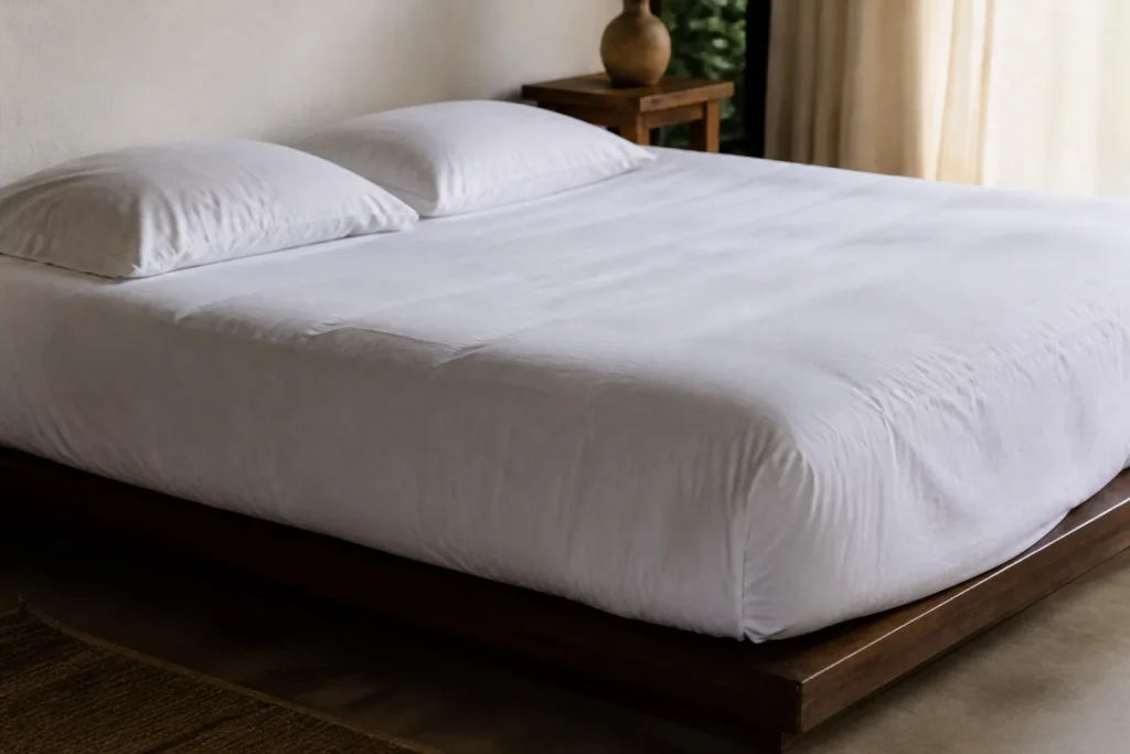 Matelas epais recouvert de draps blancs